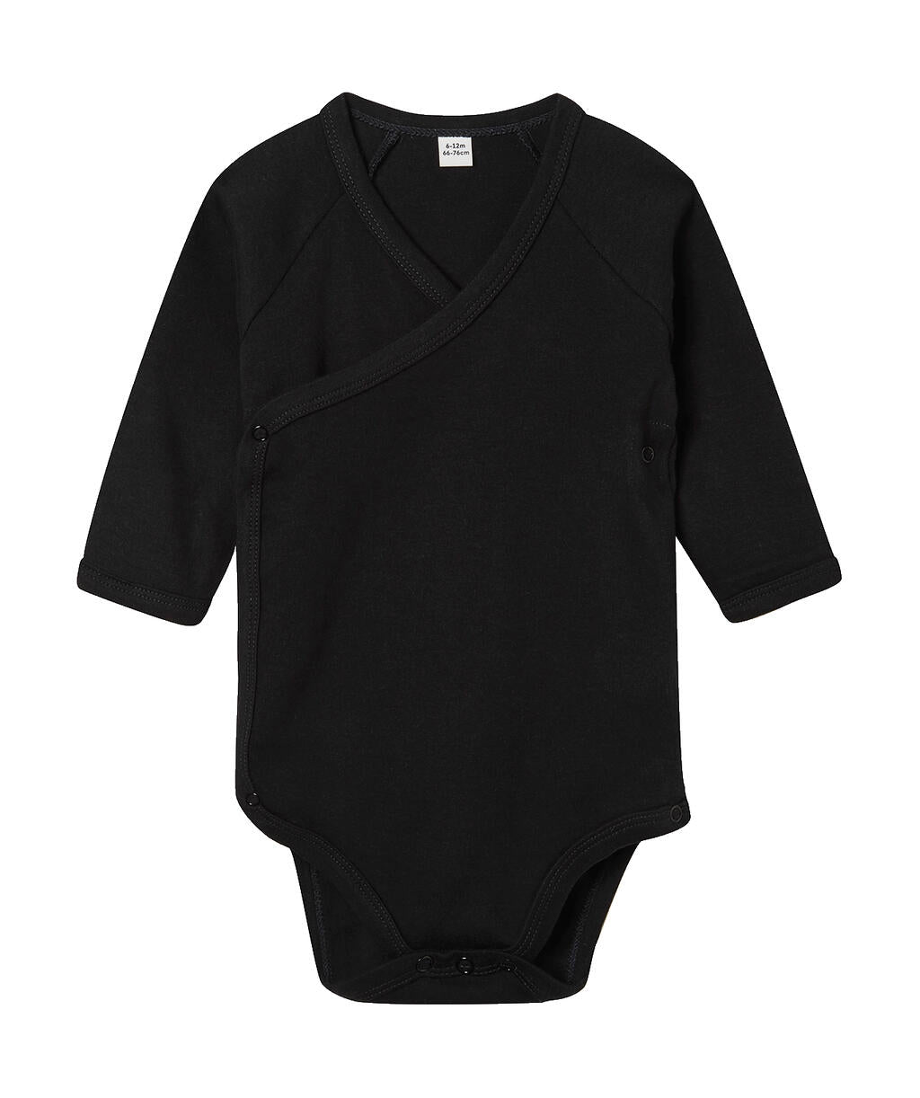 Baby Long Sleeve Kimono Bodysuit in Farbe Black