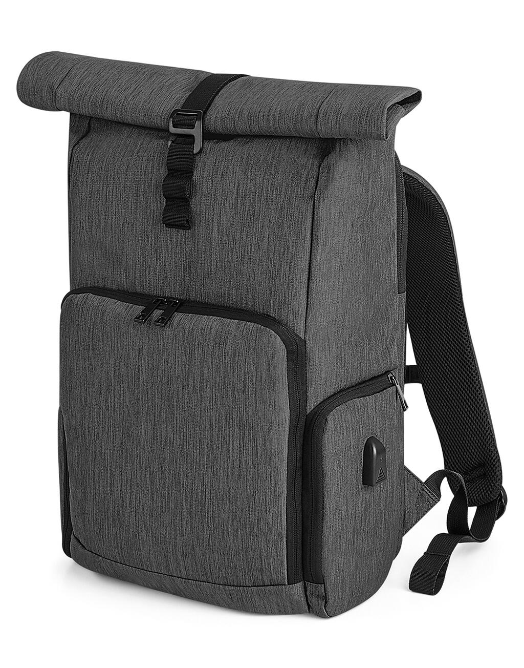 Q-Tech Charge Roll-Top Backpack in Farbe Black