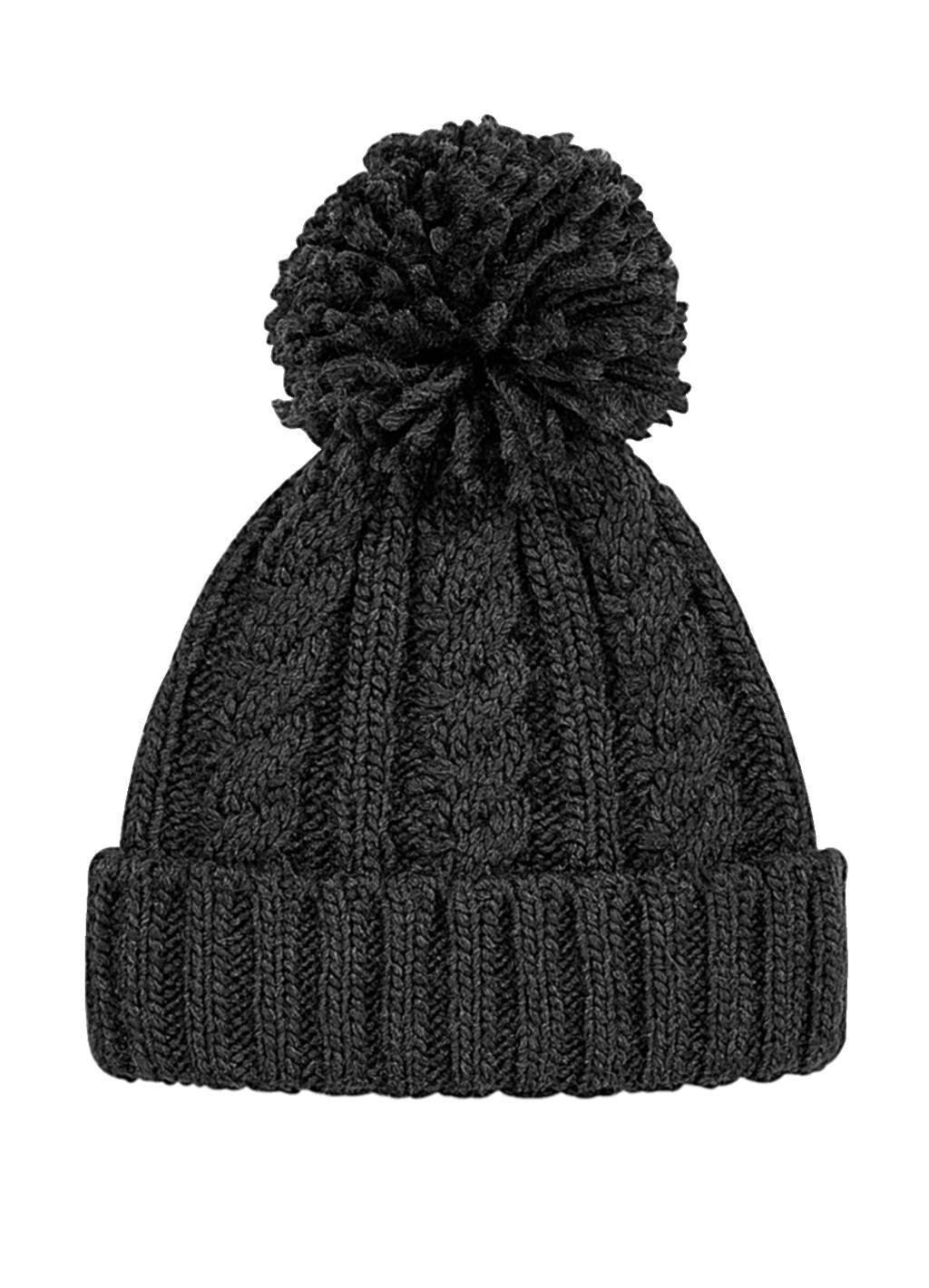 Cable Knit Melange Beanie in Farbe Black