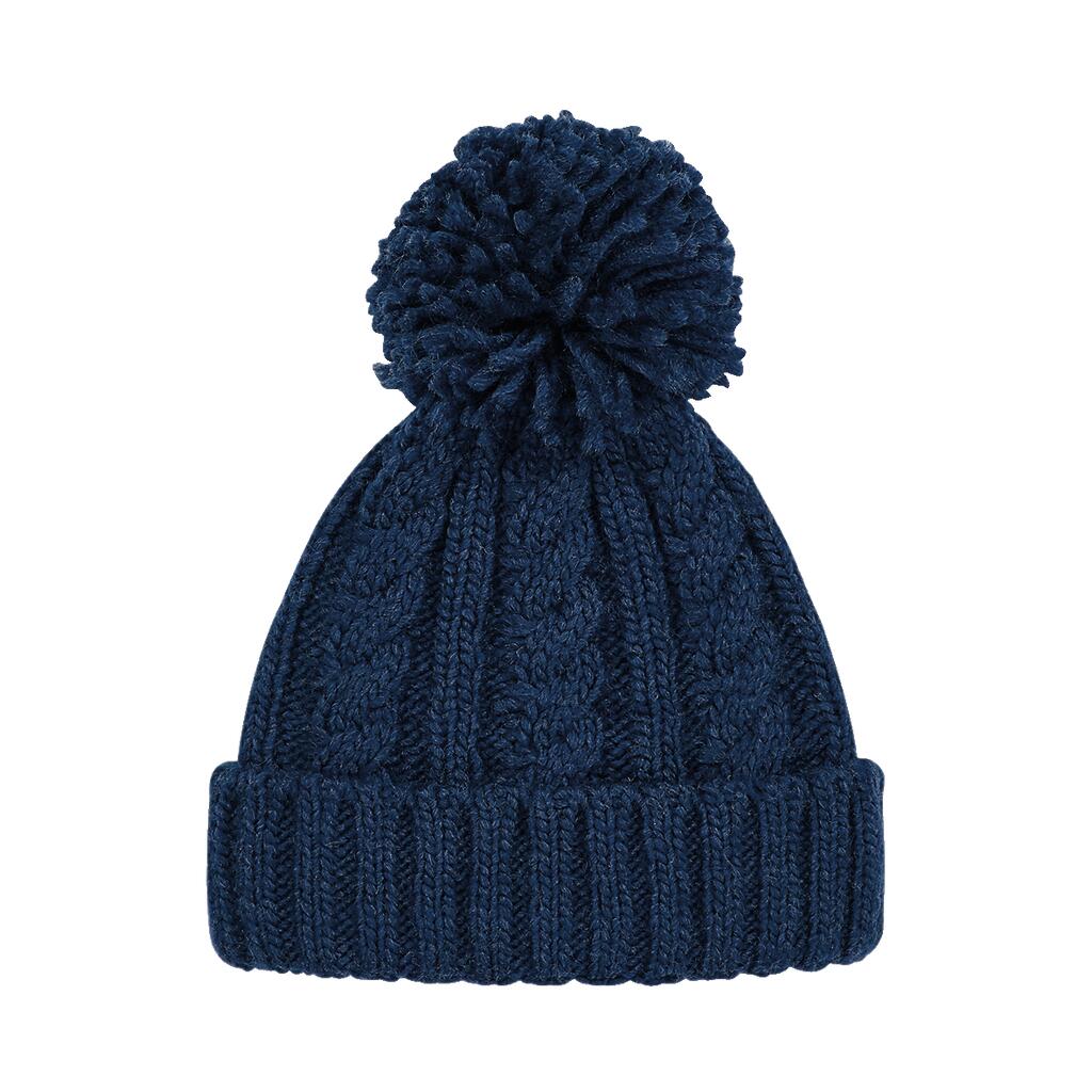 Cable Knit Melange Beanie in Farbe Navy