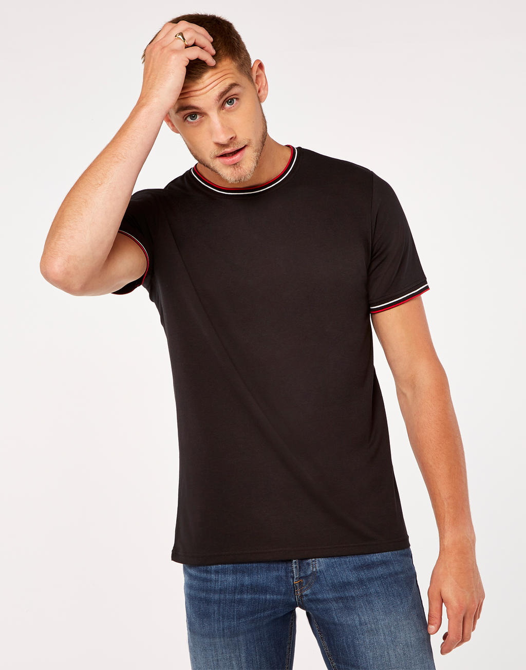 Fashion Fit Tipped Tee in Farbe White/Red/Royal