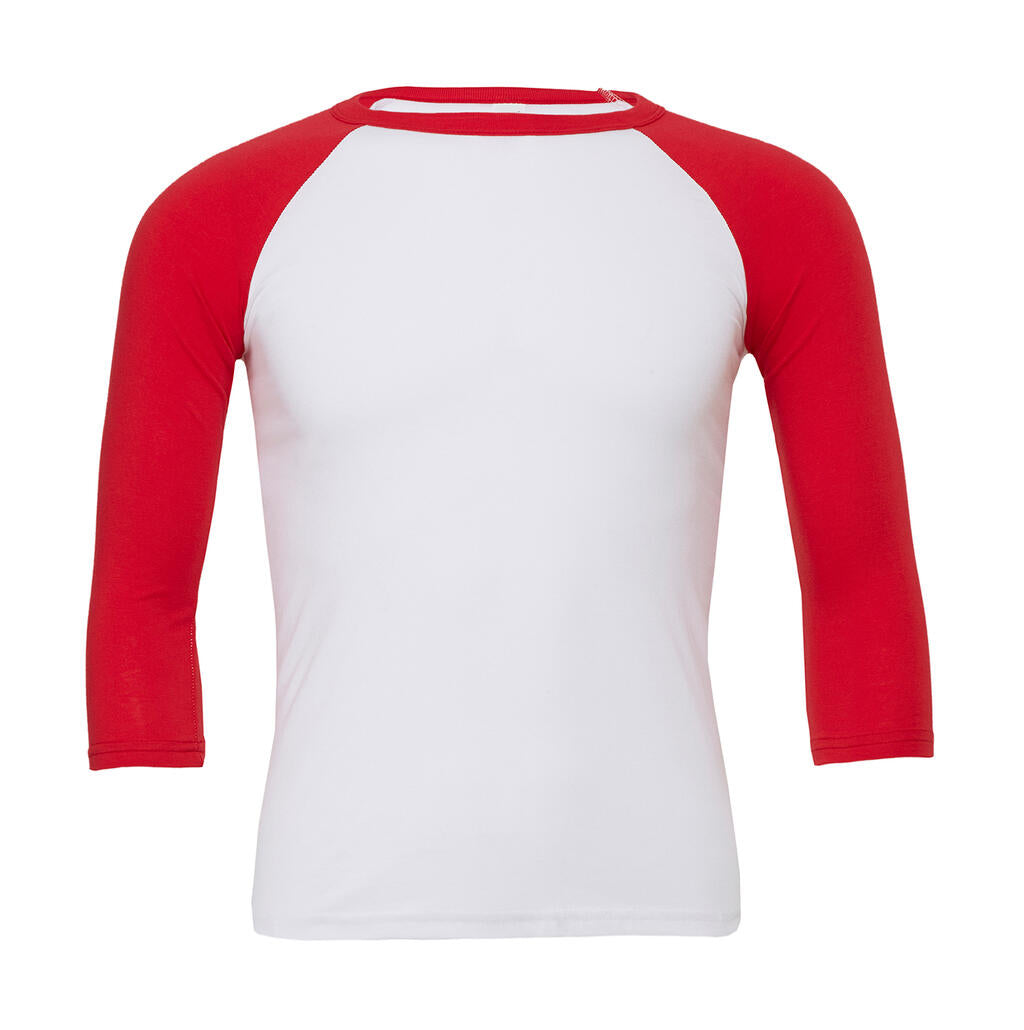 Unisex 3/4 Sleeve Baseball T-Shirt in Farbe White/Red