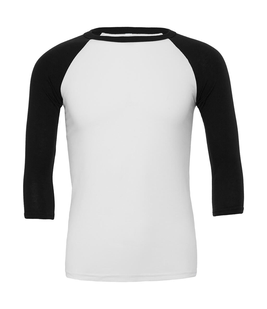 Unisex 3/4 Sleeve Baseball T-Shirt in Farbe White/Black