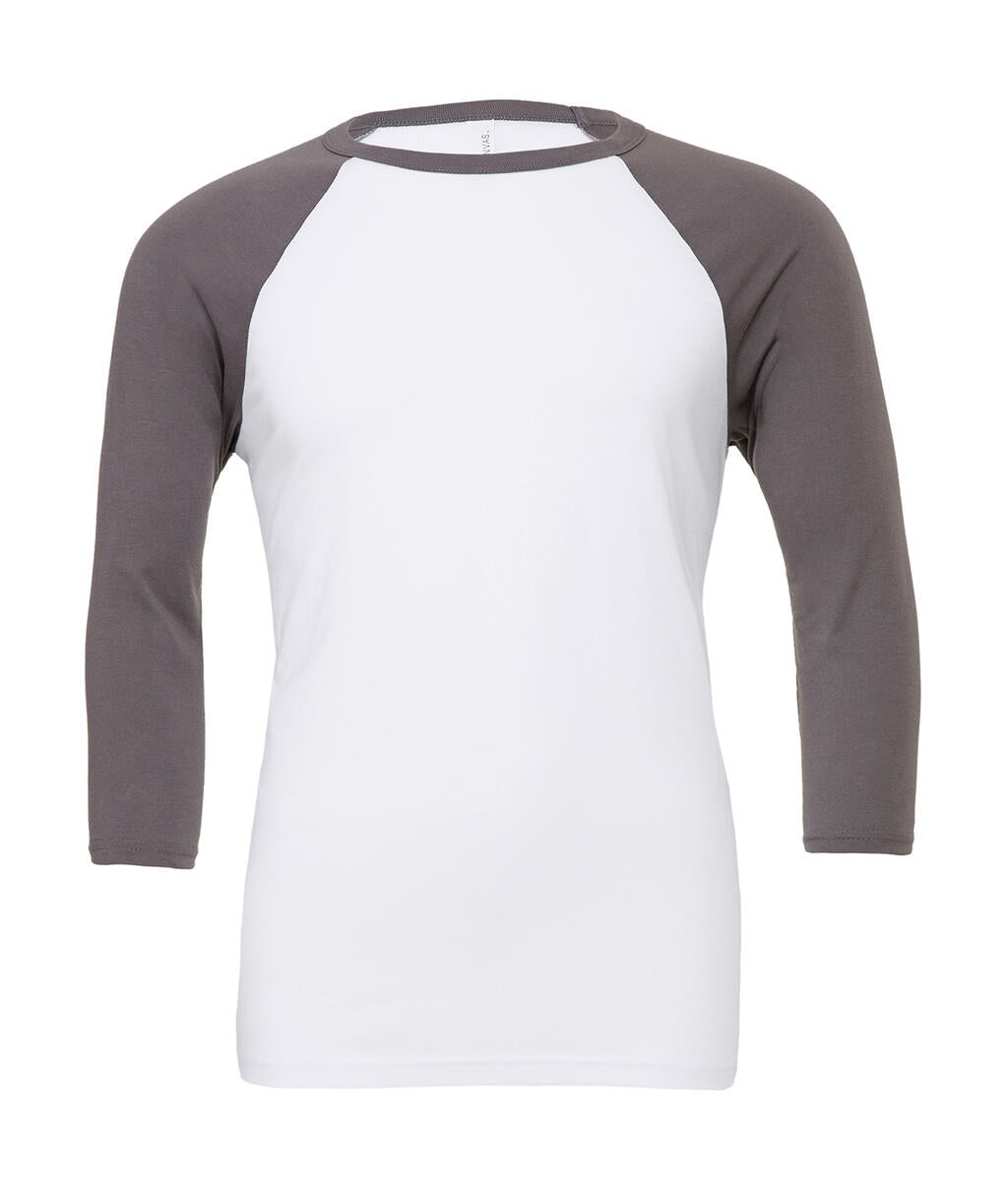 Unisex 3/4 Sleeve Baseball T-Shirt in Farbe White/Deep Heather