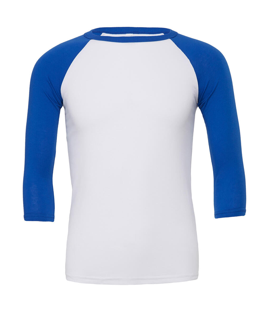 Unisex 3/4 Sleeve Baseball T-Shirt in Farbe White/True Royal