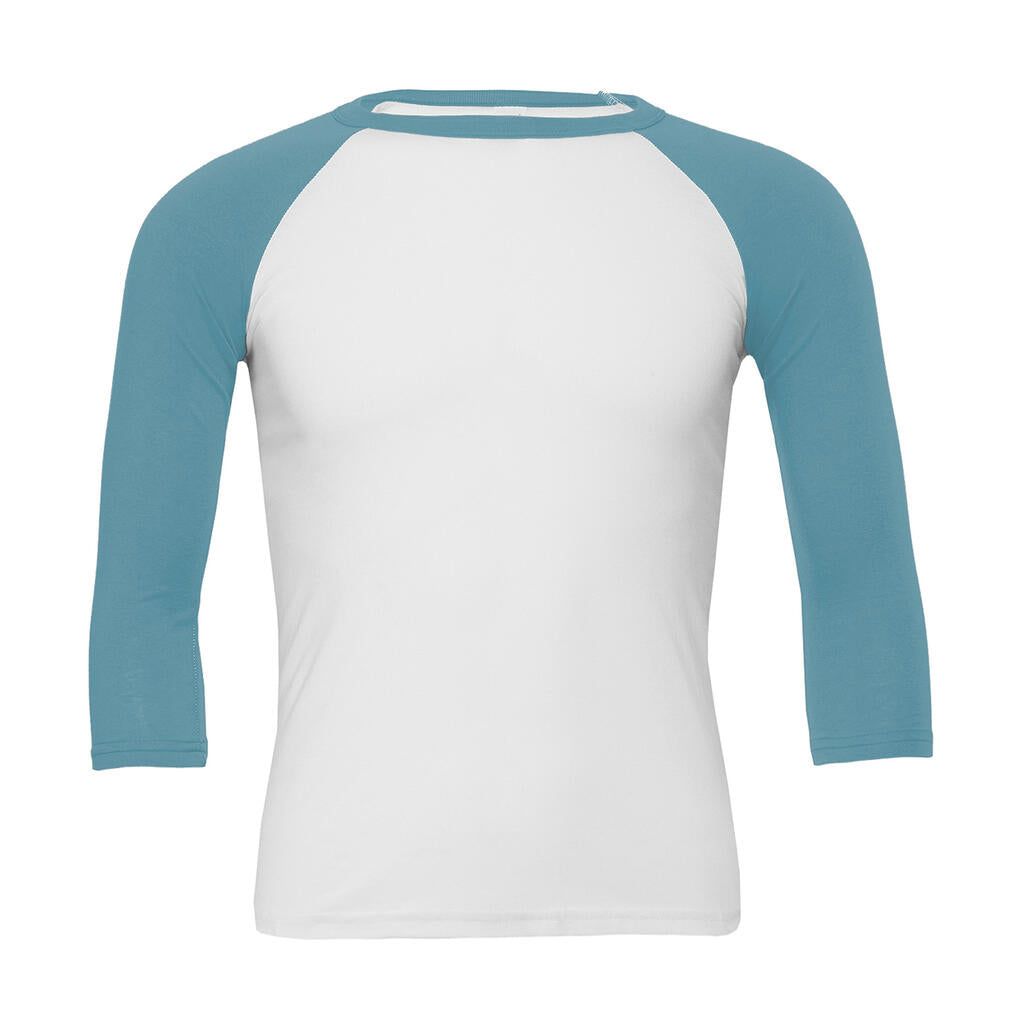 Unisex 3/4 Sleeve Baseball T-Shirt in Farbe White/Denim