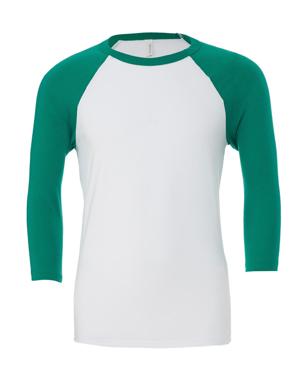 Unisex 3/4 Sleeve Baseball T-Shirt in Farbe White/Kelly Green
