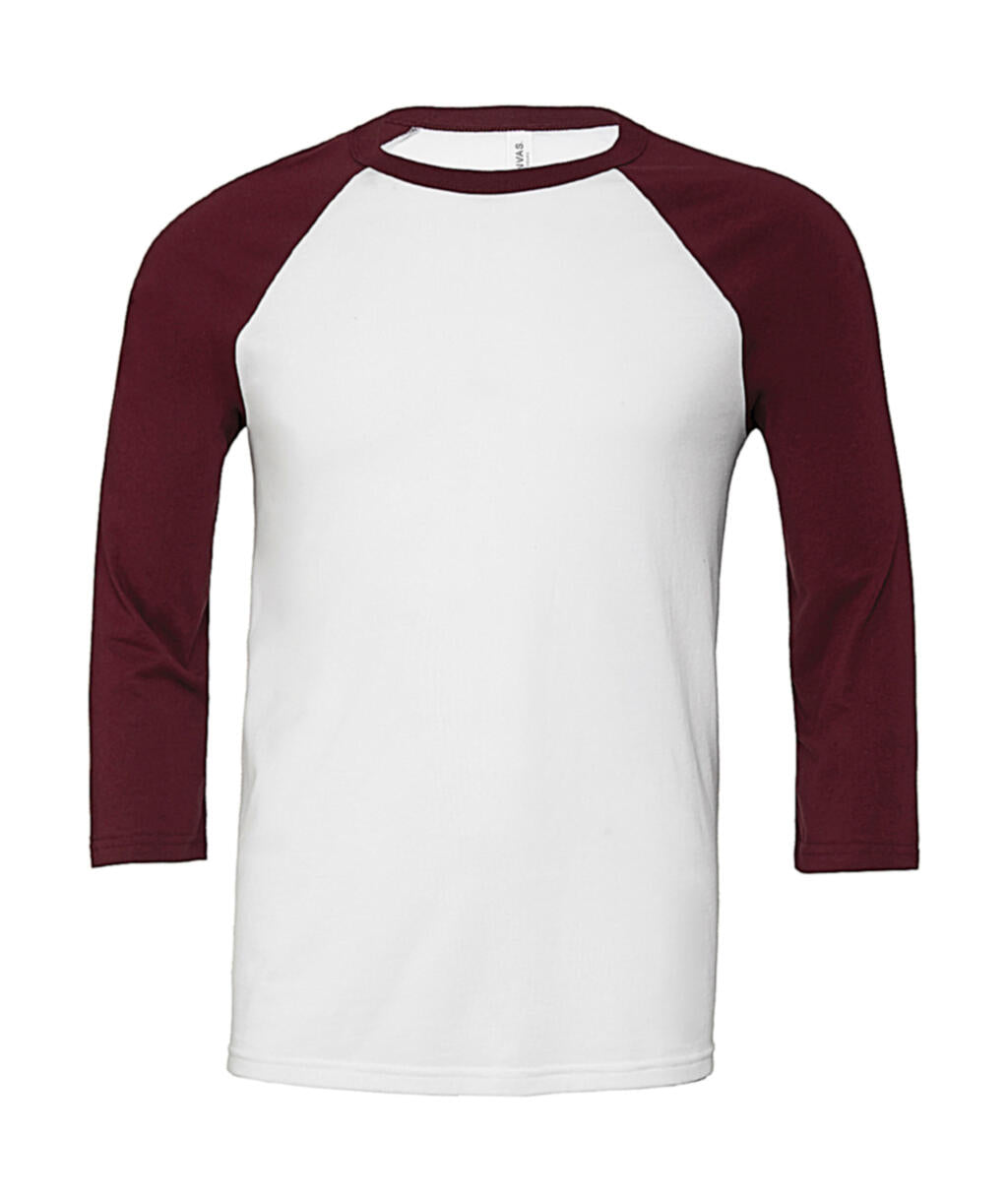 Unisex 3/4 Sleeve Baseball T-Shirt in Farbe White/Maroon