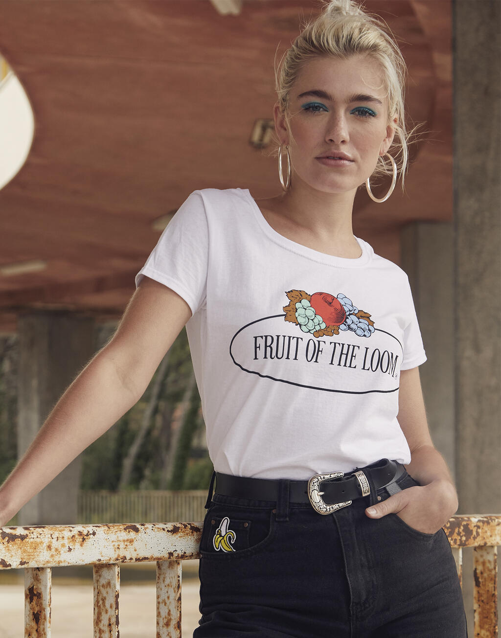 Ladies Vintage T Large Logo Print in Farbe White