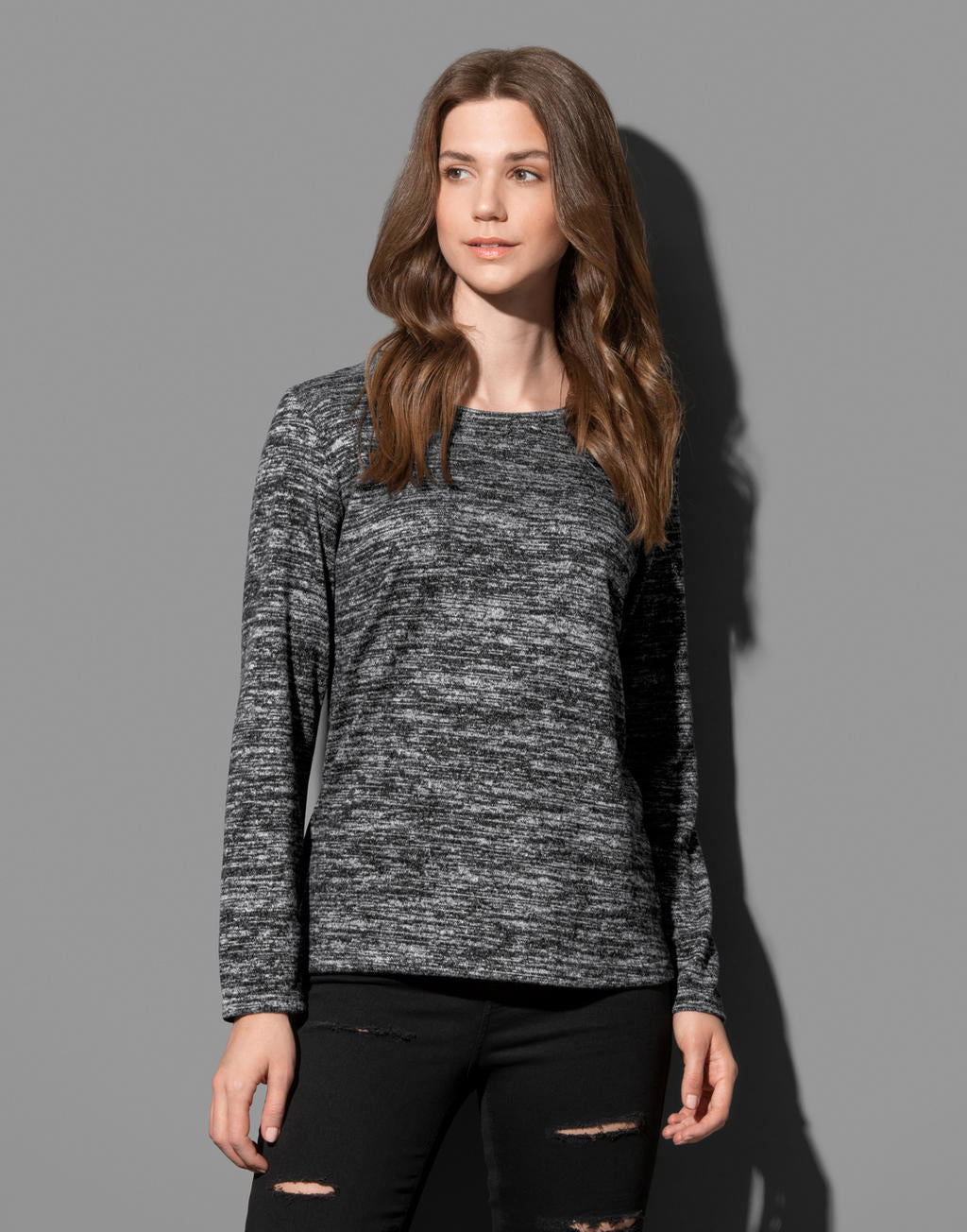 Knit Long Sleeve Women in Farbe Light Grey Melange