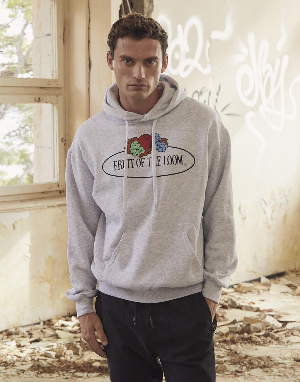 Vintage Hooded Sweat Classic Large Logo Print in Farbe White