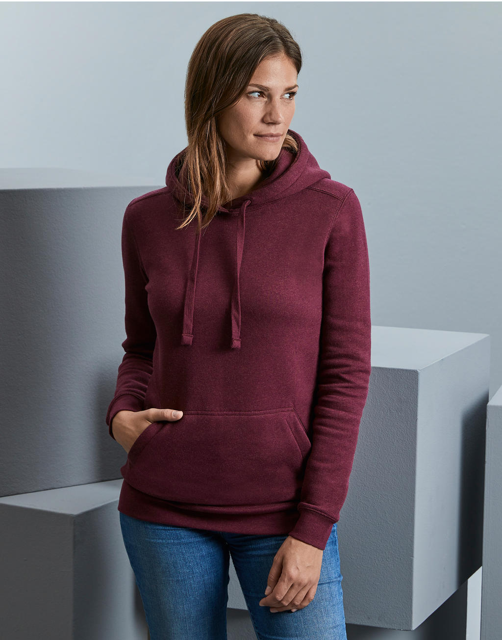 Ladies' Authentic Melange Hooded Sweat in Farbe Carbon Melange