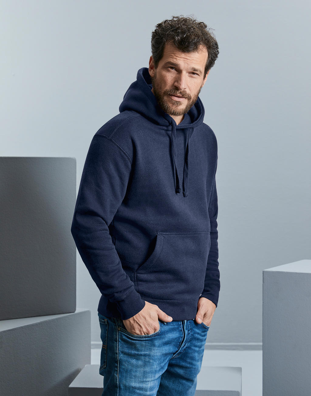 Men's Authentic Melange Hooded Sweat in Farbe Carbon Melange