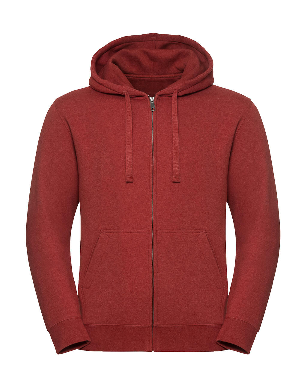 Men's Authentic Melange Zipped Hood Sweat in Farbe Brick Red Melange