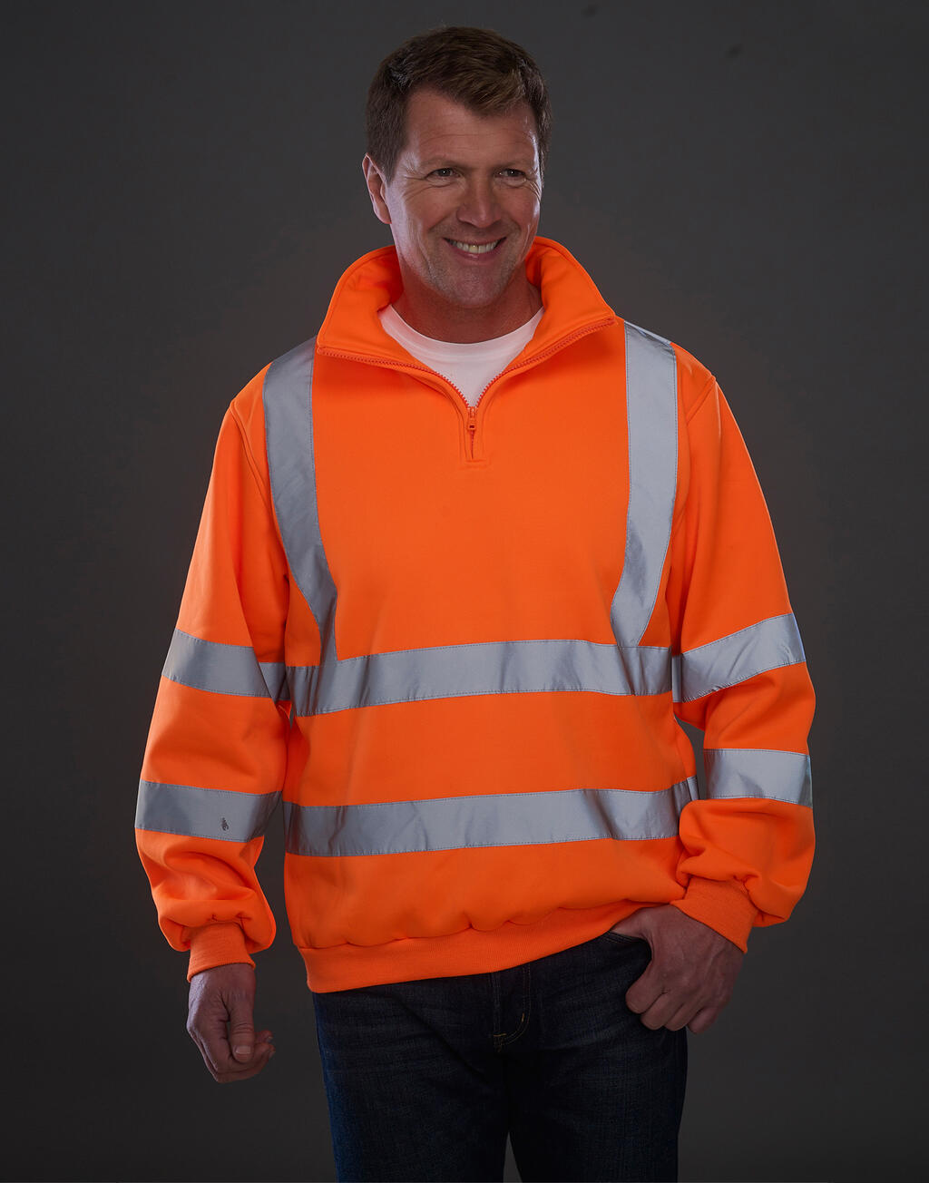 Fluo 1/4 Zip Sweat Shirt in Farbe Fluo Orange