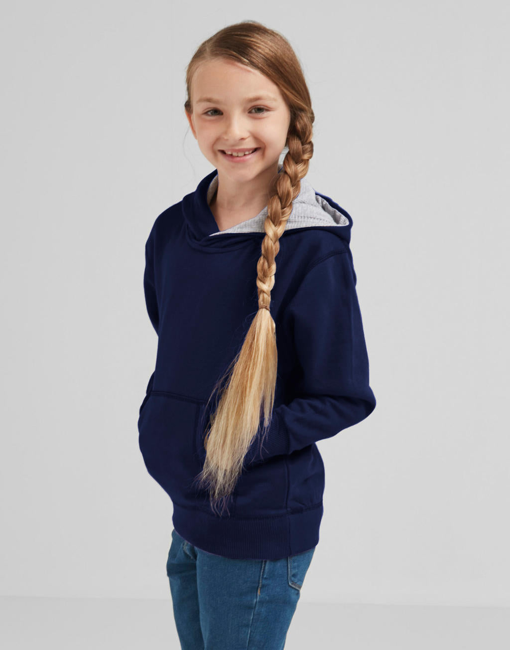 Kids' Contrast Hoodie in Farbe Navy/Light Oxford