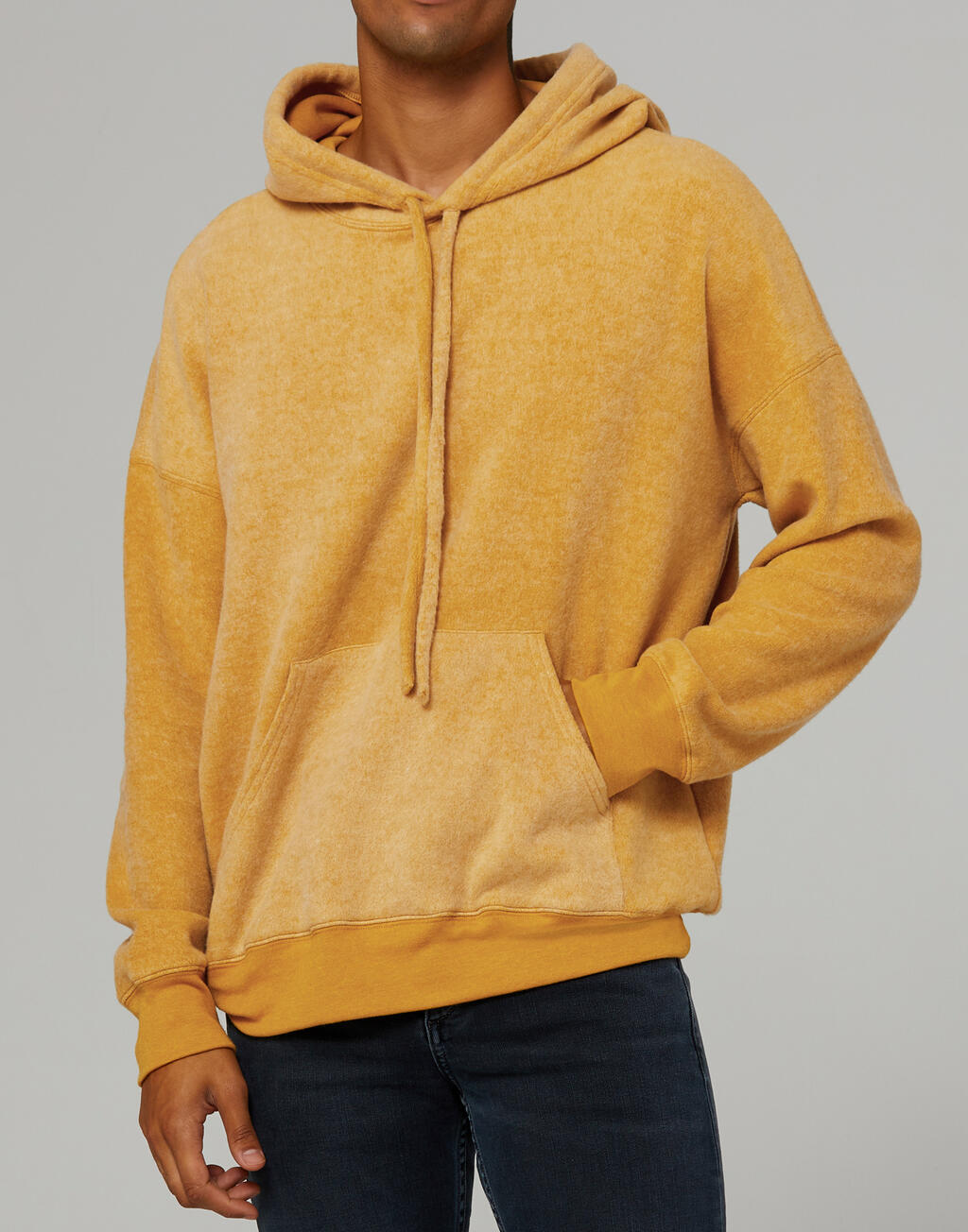 Unisex Sueded Fleece Pullover Hoodie in Farbe Heather Mustard