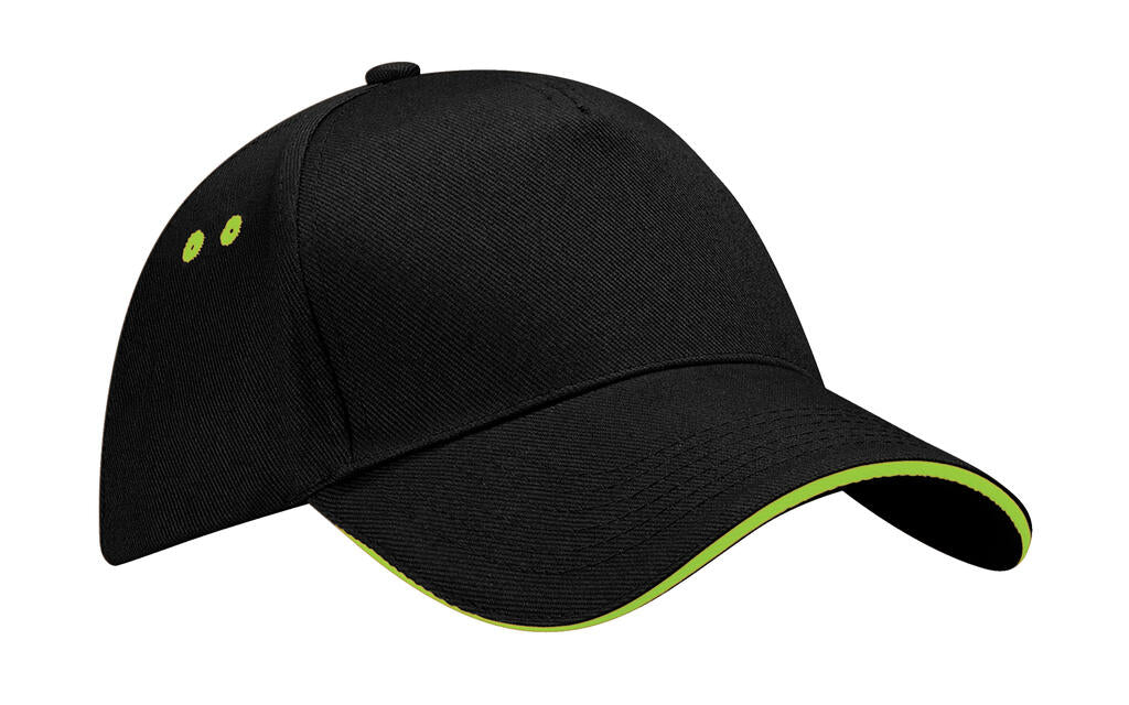 Ultimate 5 Panel Cap - Sandwich Peak in Farbe Black/Lime Green