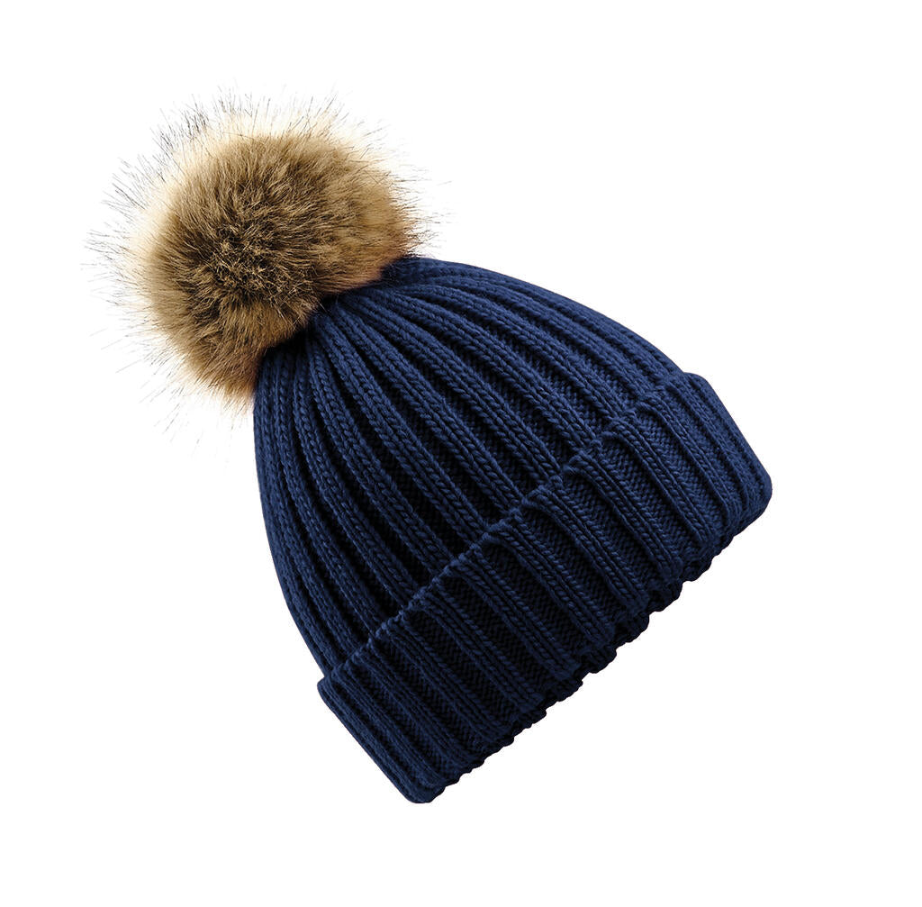 Fur Pop Pom Chunky Beanie in Farbe Navy