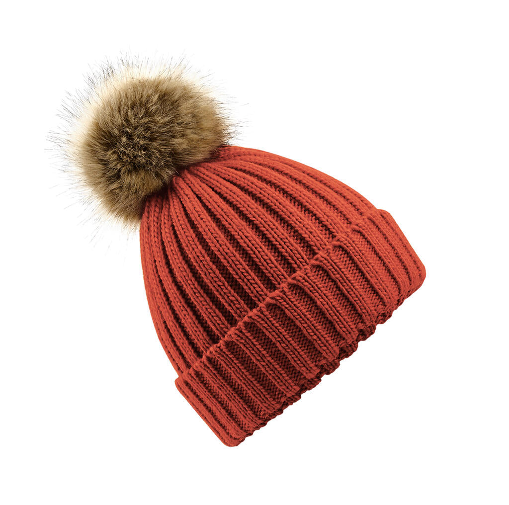 Fur Pop Pom Chunky Beanie in Farbe Orange Rust