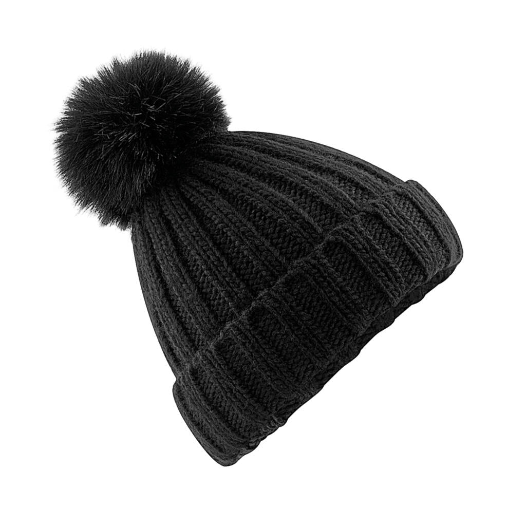 Verbier Fur Pop Pom Chunky Beanie in Farbe Black