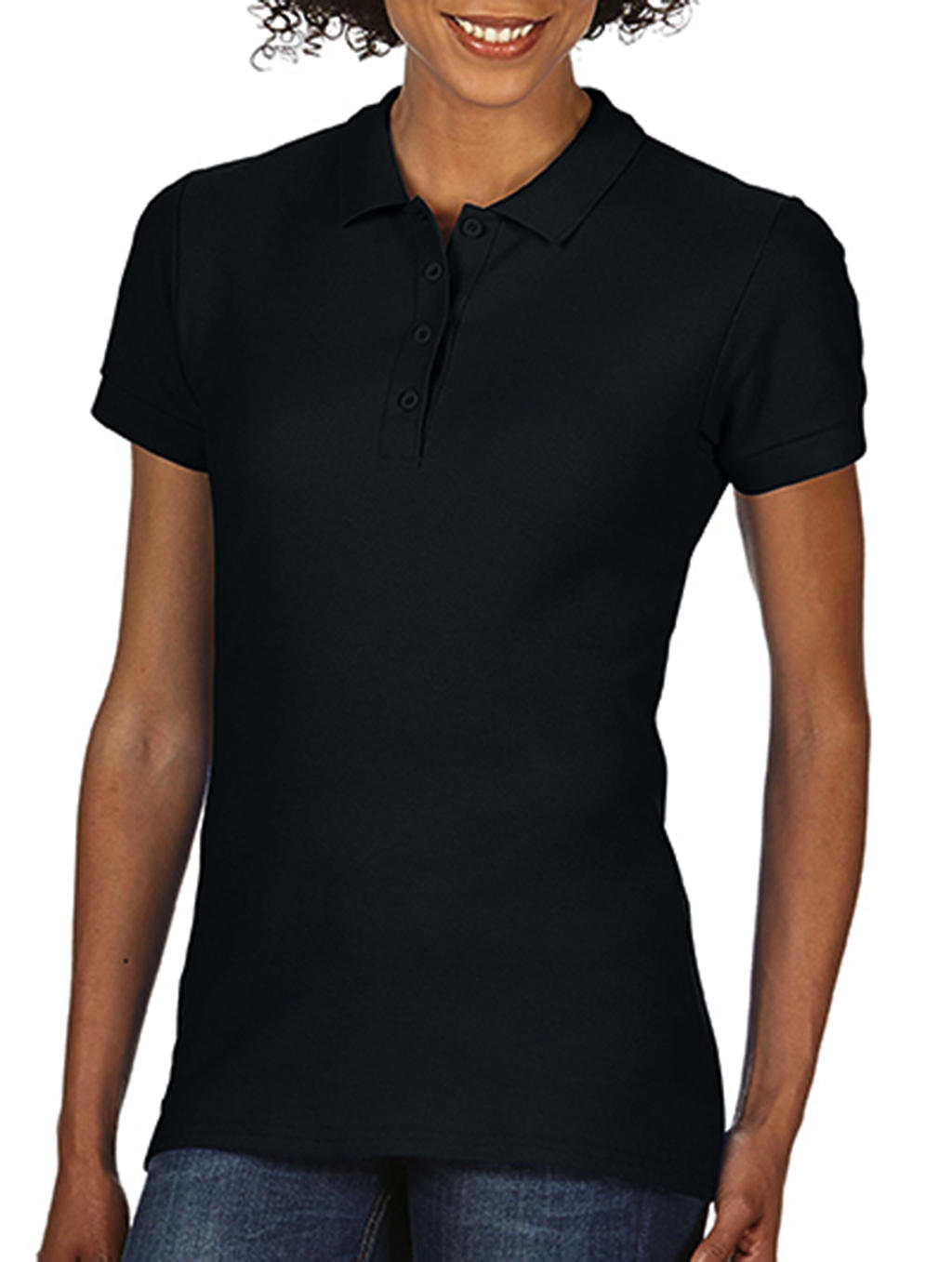 Softstyle® Ladies Double Pique Polo in Farbe Black