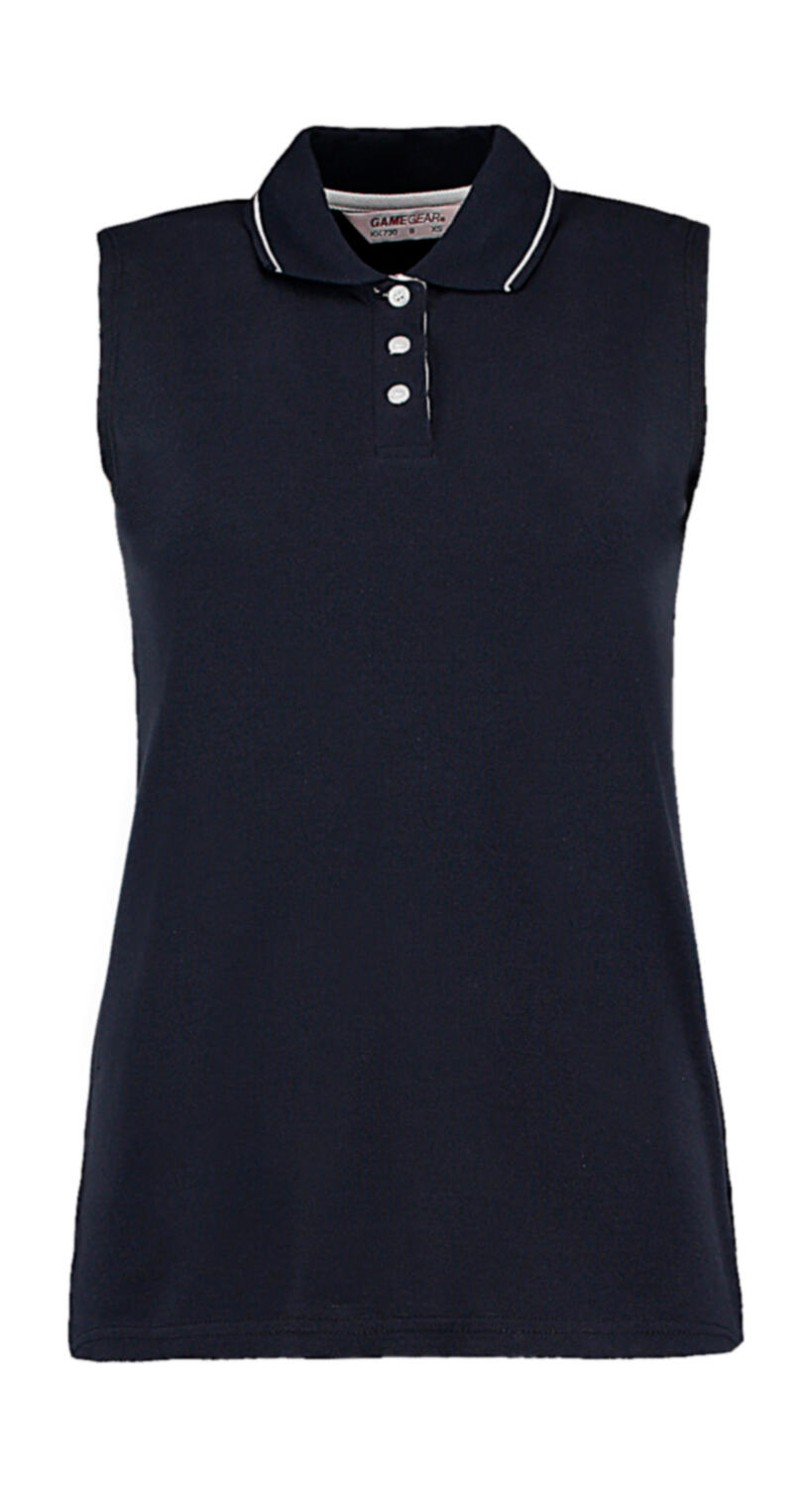 Women's Classic Fit Sleeveless Polo in Farbe Navy/White