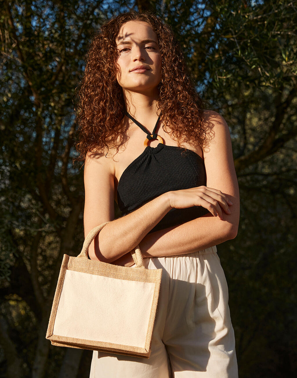 Cotton Pocket Jute Gift Bag in Farbe Natural