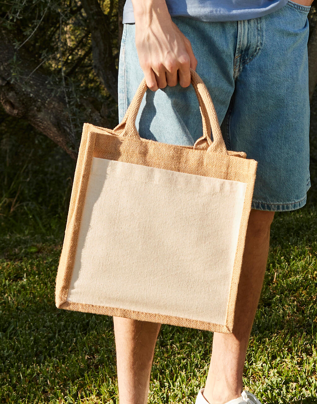 Cotton Pocket Jute Midi Tote in Farbe Natural