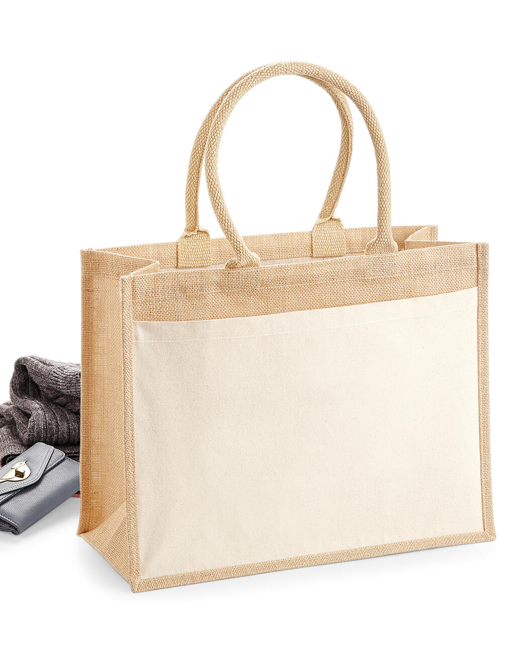 Cotton Pocket Jute Shopper in Farbe Natural