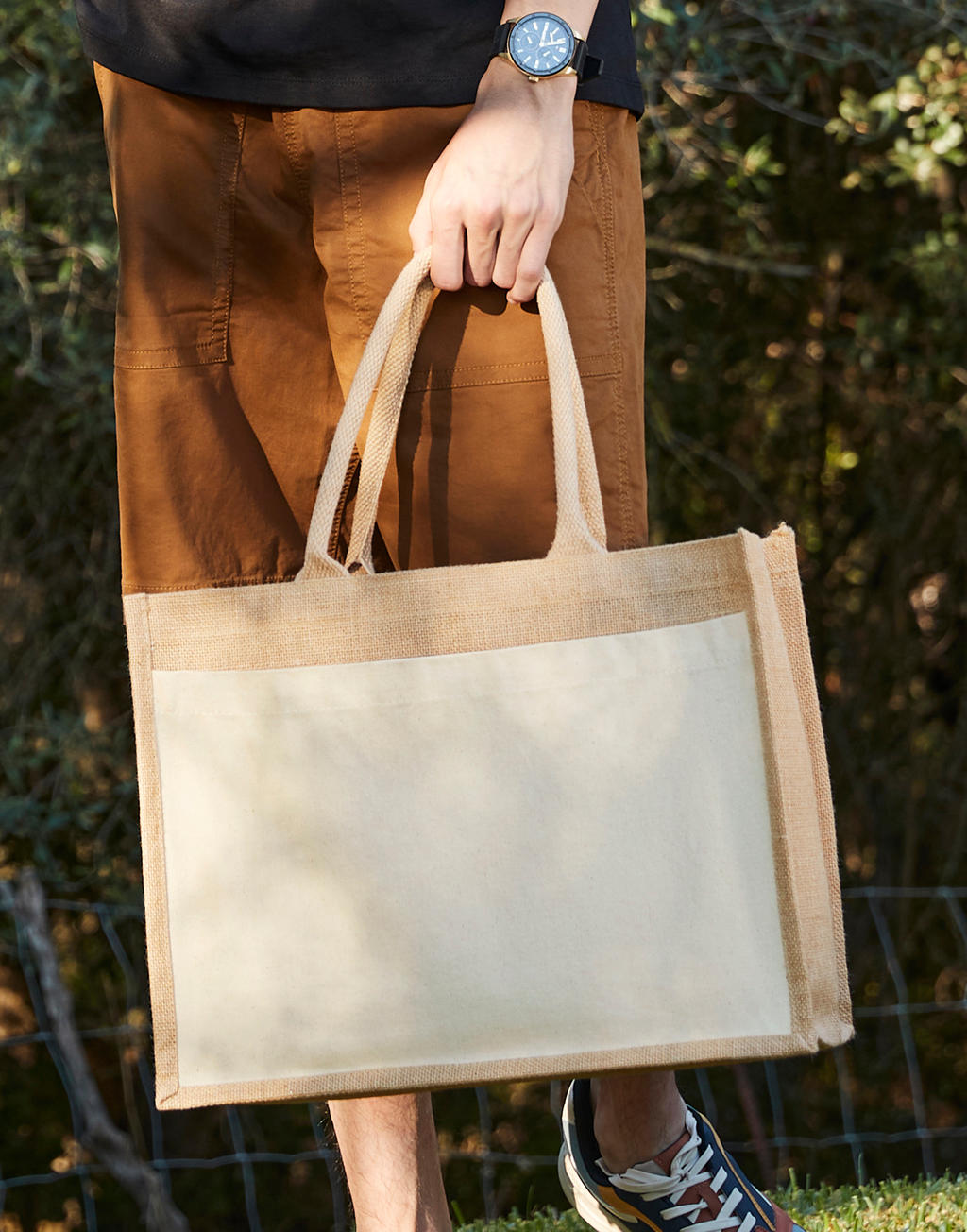 Cotton Pocket Jute Shopper in Farbe Natural