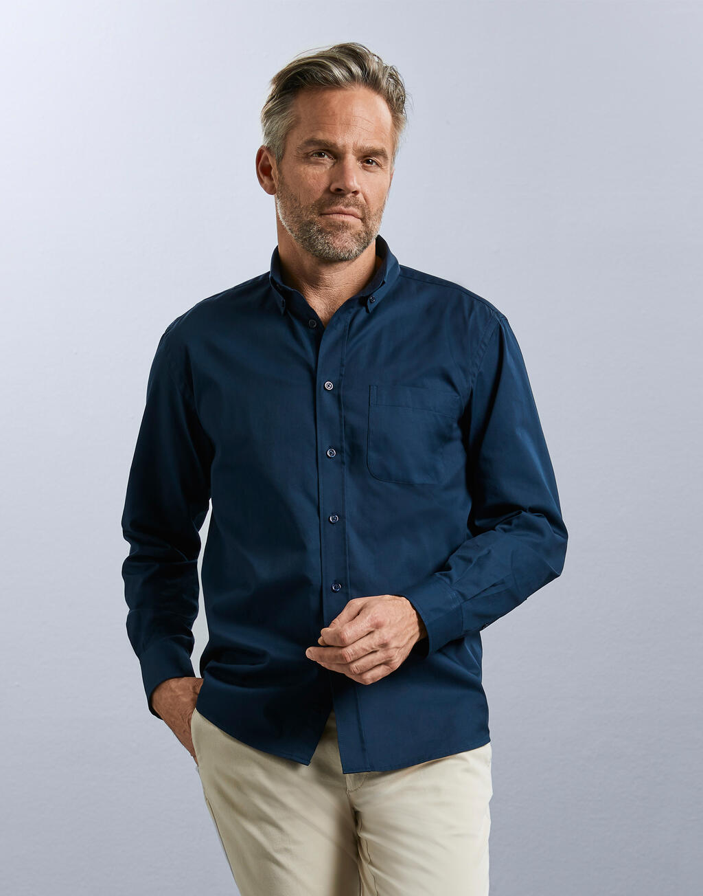 Long Sleeve Classic Twill Shirt in Farbe White
