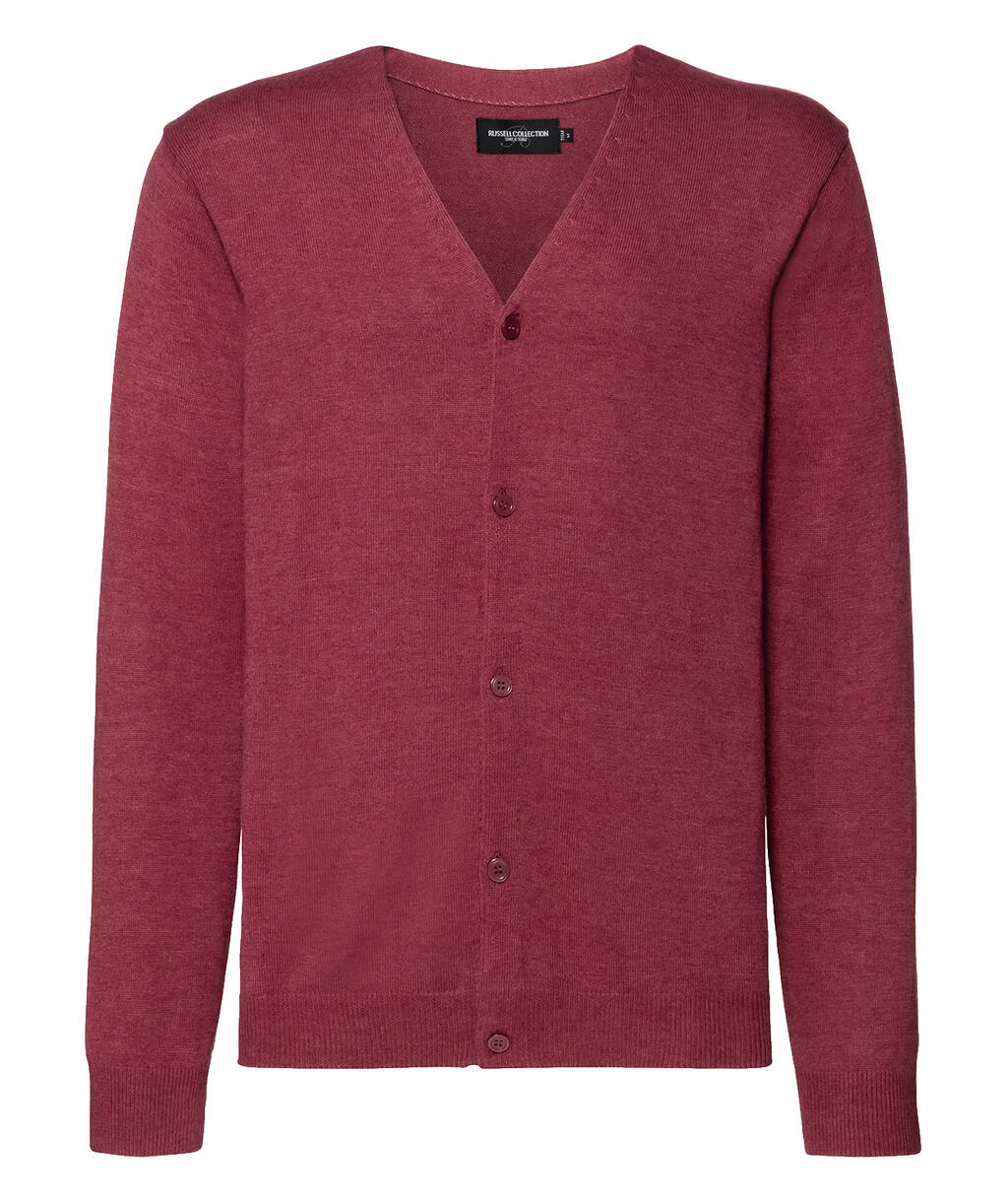 Men's V-Neck Knitted Cardigan in Farbe Cranberry Marl