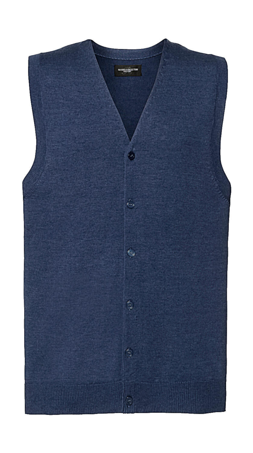 Men's V-Neck Sleeveless Knitted Cardigan in Farbe Denim Marl