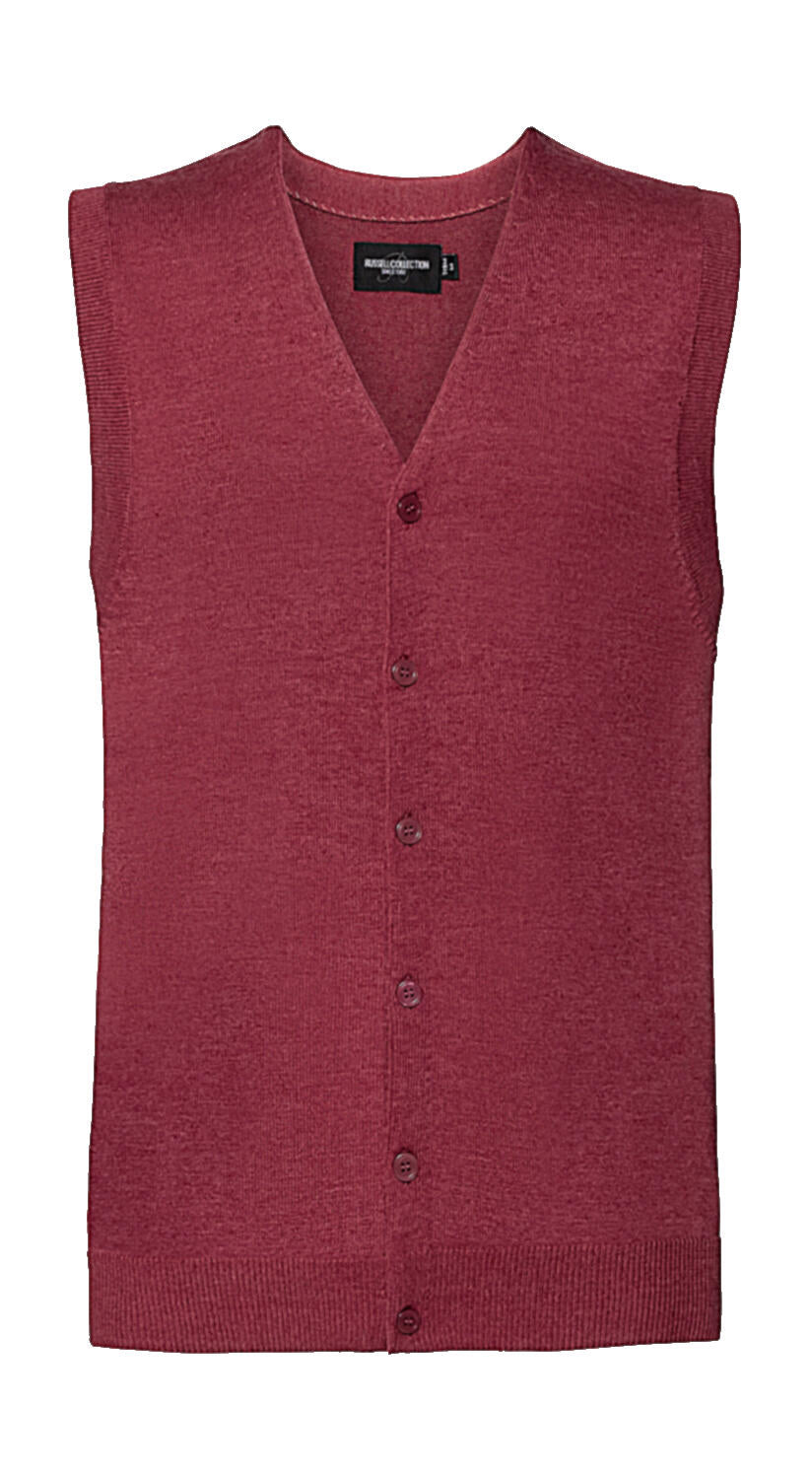 Men's V-Neck Sleeveless Knitted Cardigan in Farbe Cranberry Marl