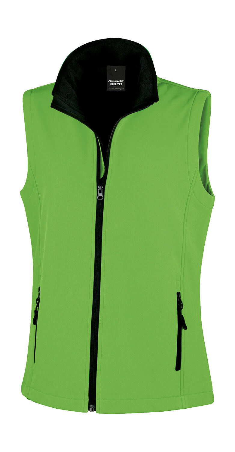 Women's Printable Softshell Bodywarmer in Farbe Vivid Green/Black