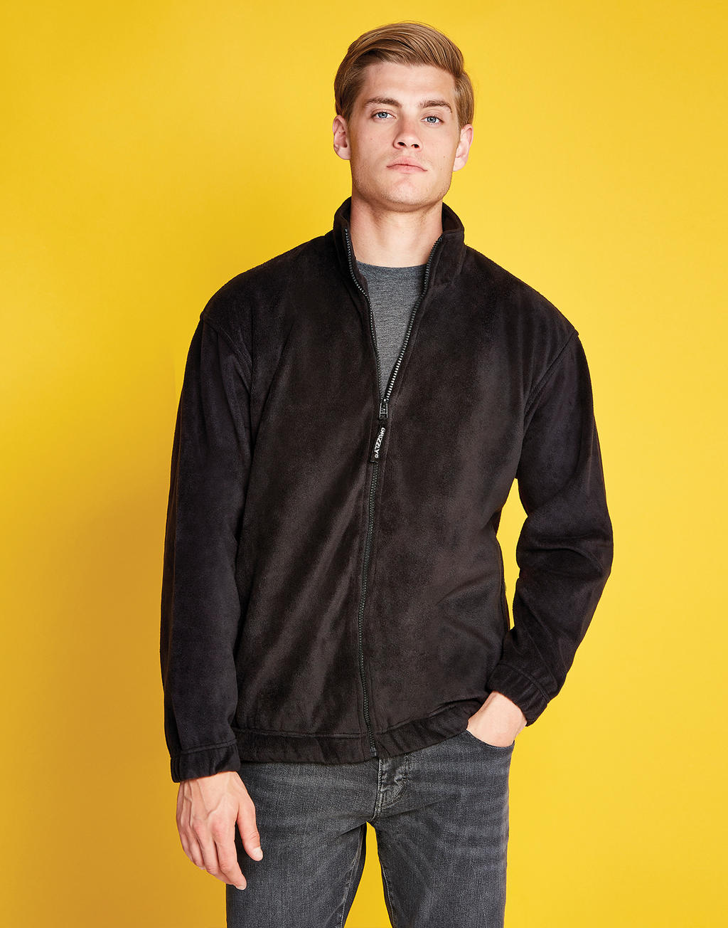 Classic Fit Full Zip Fleece in Farbe Black