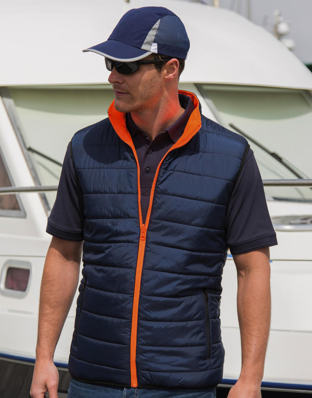 Reversible Soft Padded Safety Gilet in Farbe Fluo Orange/Navy