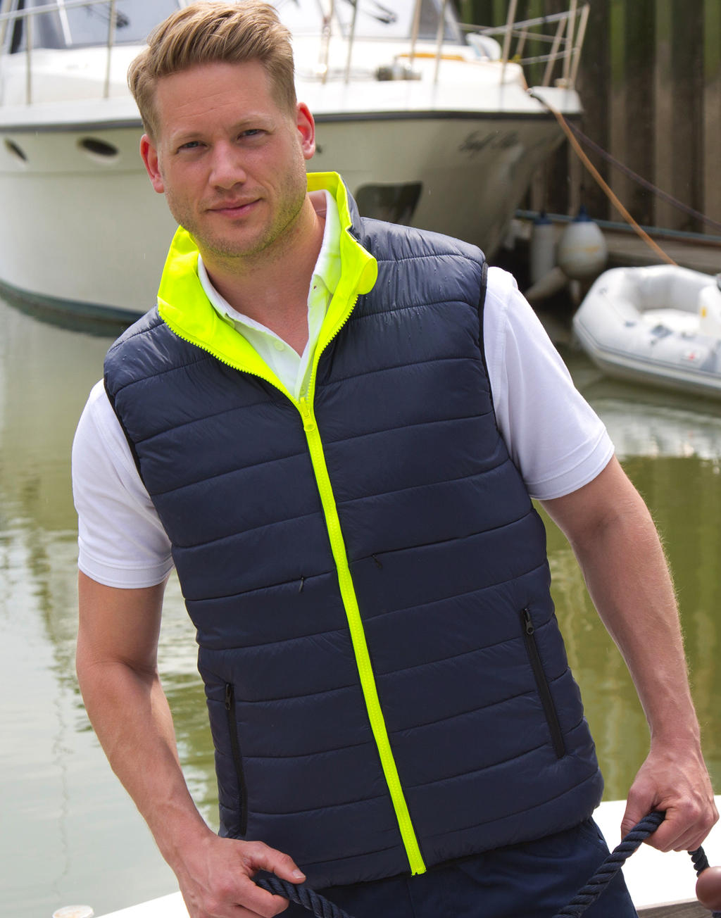 Reversible Soft Padded Safety Gilet in Farbe Fluo Orange/Navy