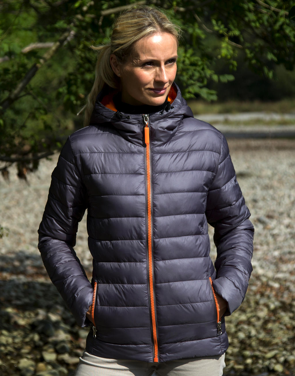 Ladies' Snow Bird Hooded Jacket in Farbe Grey/Orange