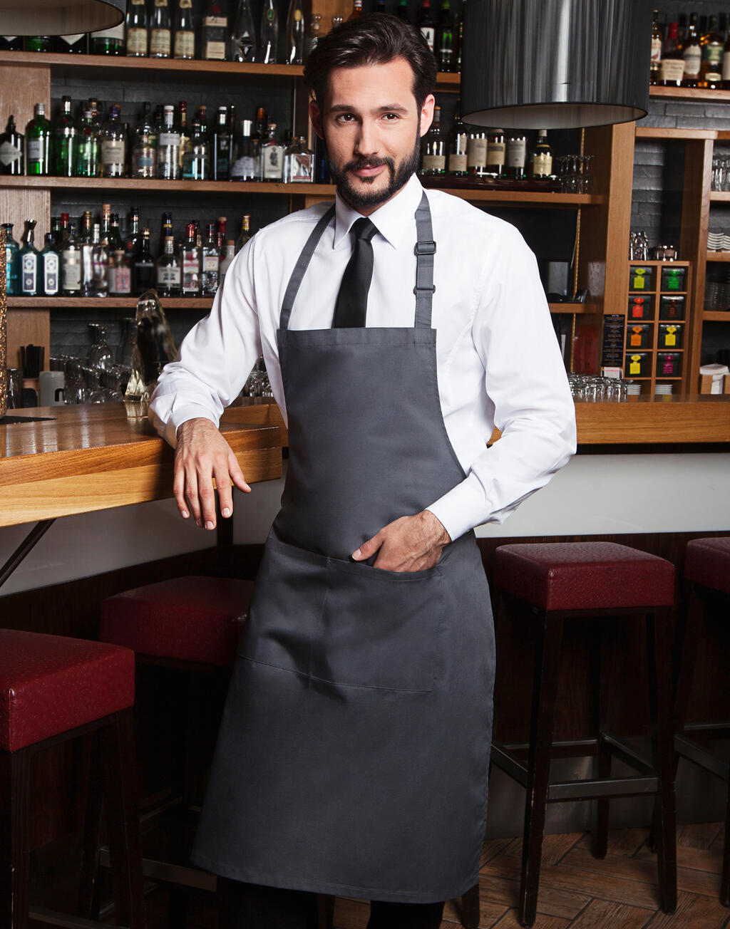 Bib Apron Basic with Pocket in Farbe White