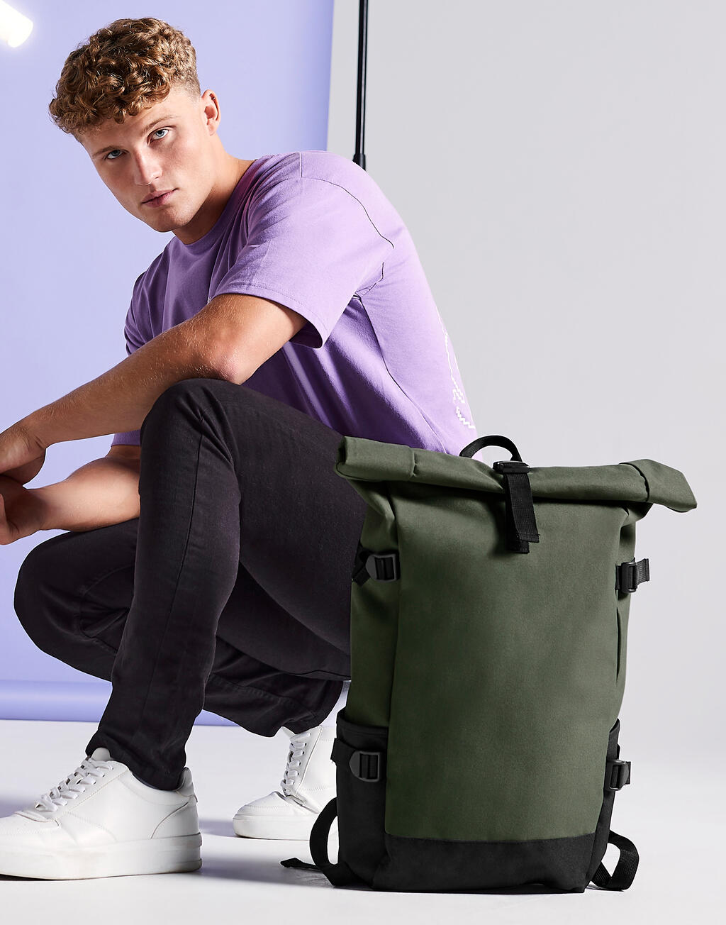 Block Roll-Top Backpack in Farbe Black/Black