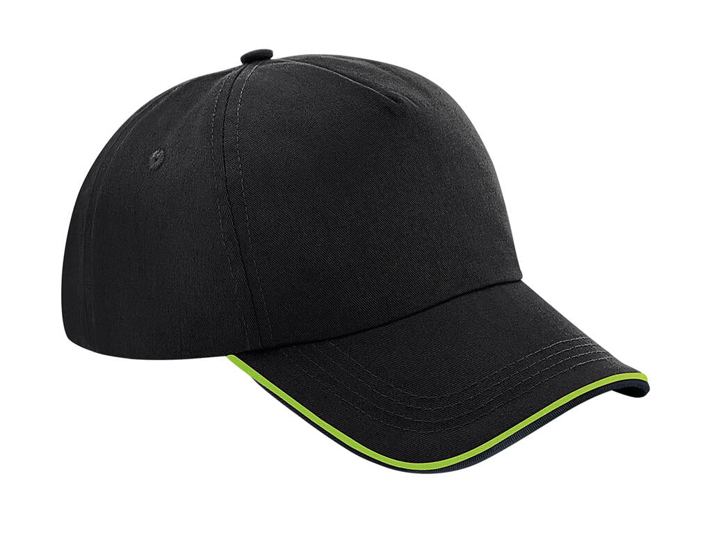 Authentic 5 Panel Cap - Piped Peak in Farbe Black/Lime Green