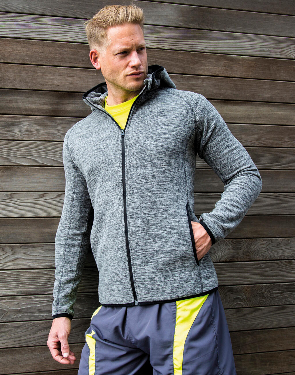 Men's Microfleece Hoodi in Farbe Marl Grey/Black