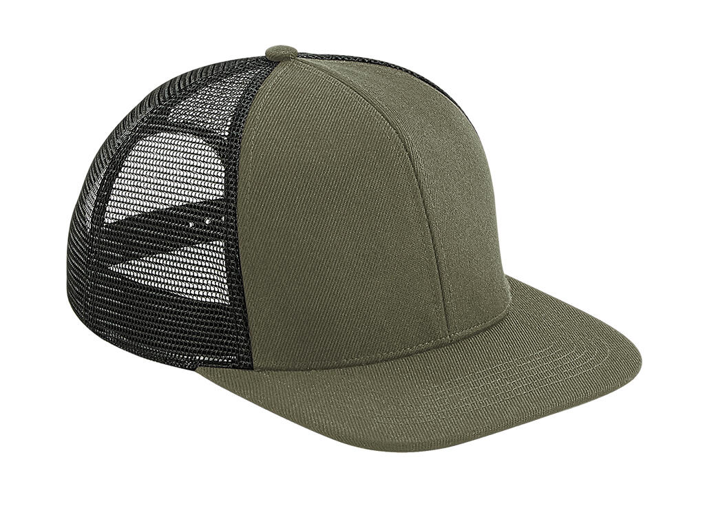Original Flat Peak 6 Panel Trucker in Farbe Olive Green/Black