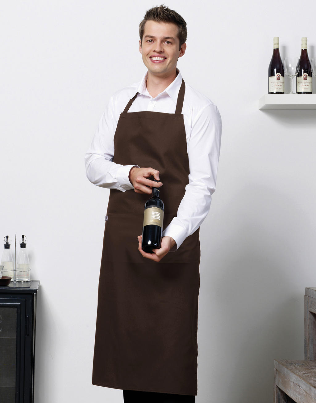 Amsterdam Bib Apron with Pocket in Farbe White