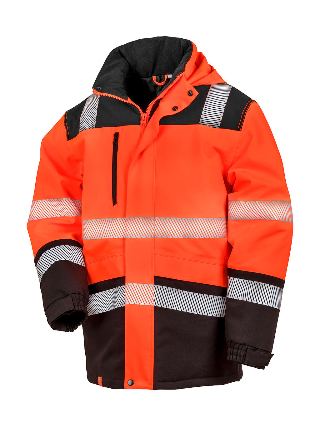 Printable Waterproof Softshell Safety Coat in Farbe Fluorescent Orange/Black