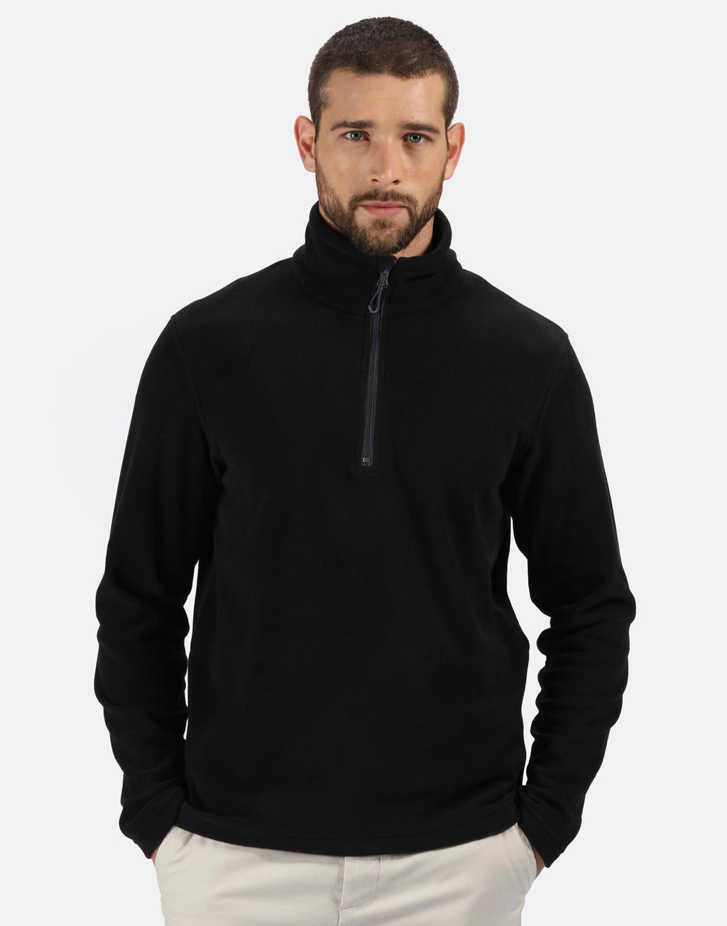 Honestly Made Recycled Half Zip Fleece in Farbe Black