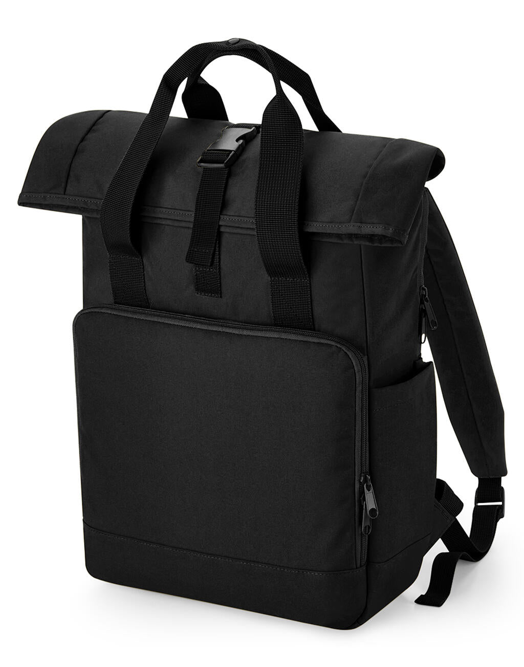 Recycled Twin Handle Roll-Top Laptop Backpack in Farbe Black