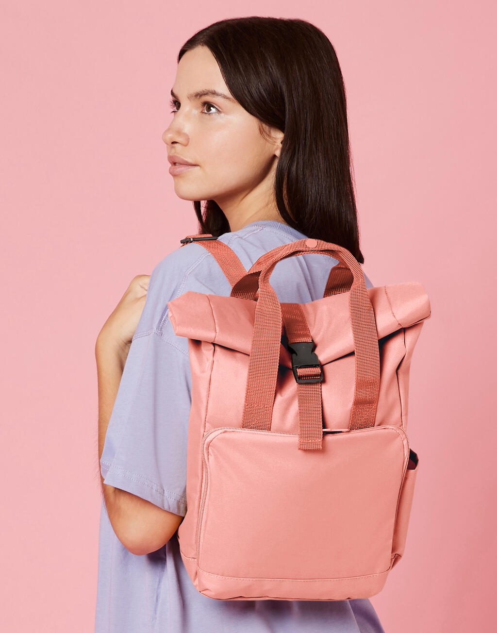 Recycled Mini Twin Handle Roll-Top Backpack in Farbe Black